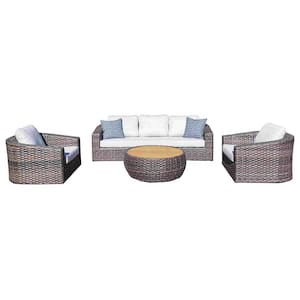 Melbourne Gray 4-Piece Wicker Round 17 in. Patio Conversation with Gray Cushions