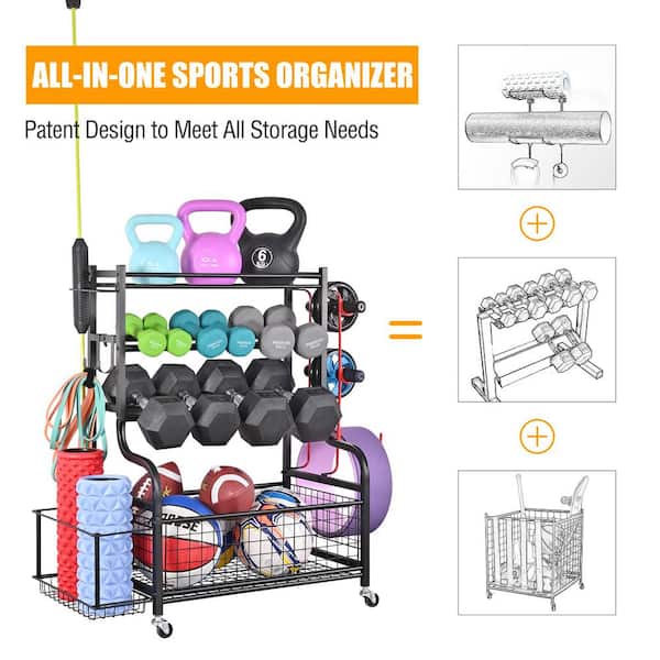 Floor Standing Yoga Mat Holder Storage Cart Gym Organizer Basket for Foam  Roller/Yoga Block/Resistance Bands, with Wheels & Handle (Color : Black