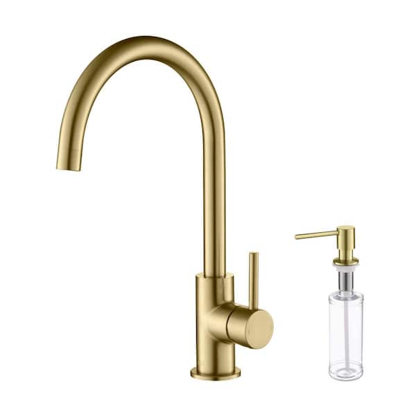 14.75 in. 360° swivel Lowa Single Handle Pull-Down Sprayer Bar Sink Faucet with Soap Dispenser in Brushed Gold