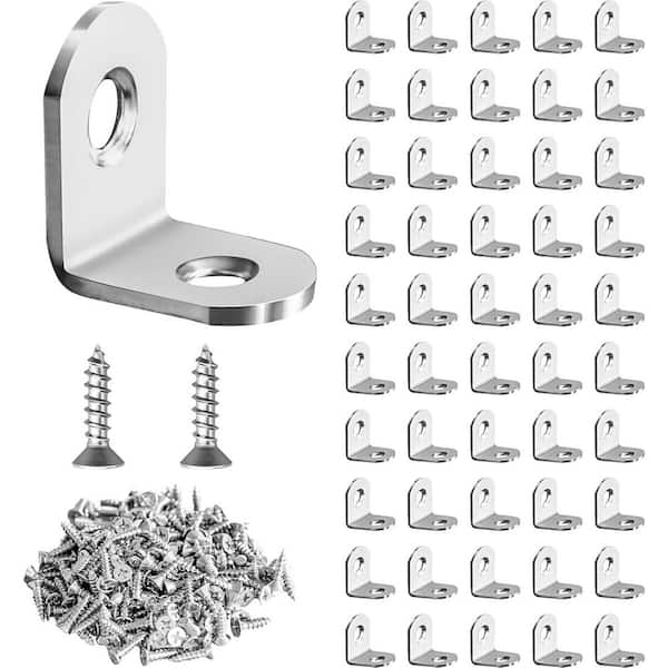 50 Pcs L Bracket Corner Brace Stainless Steel 90 Degree Angle with 100 Screws for DIY Furniture Projects
