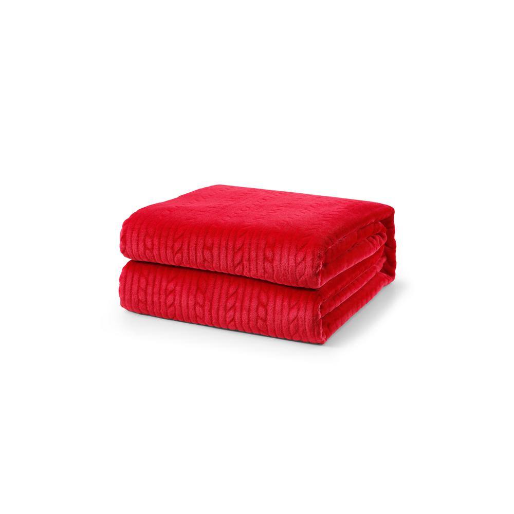 Red Embossed 100% Polyester Queen Blanket 90 in. x 90 in. 3687-FQ RED ...