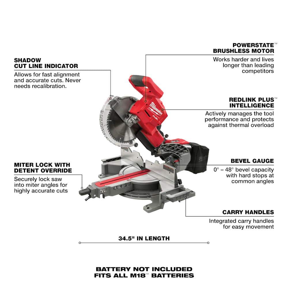 Milwaukee M18 FUEL 18V Lithium Ion Brushless Cordless 10 in Dual Bevel Sliding Compound Miter Saw - Image 4
