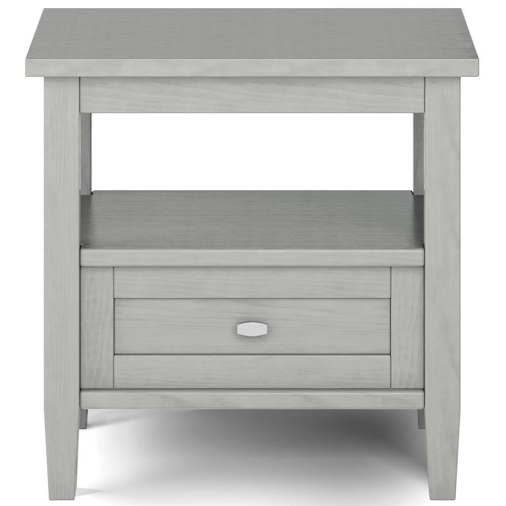 Fog Grey Solid Wood End Table with Storage Drawer