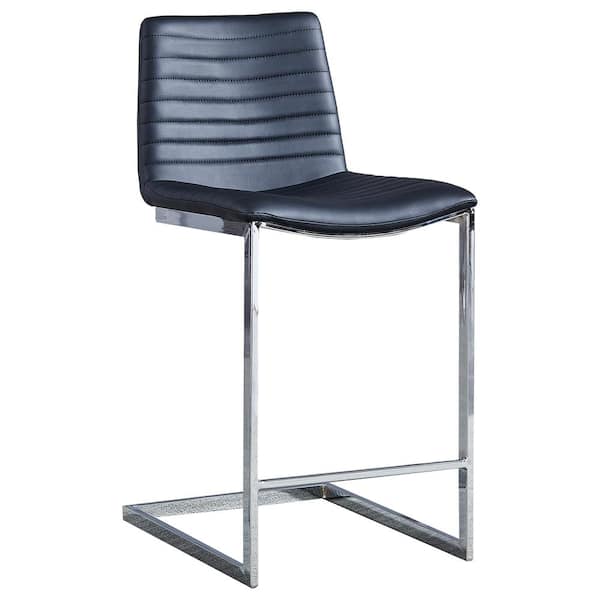 Best Master Furniture Blanca Black Faux Leather Silver Counter Height Chair (Set of 2)