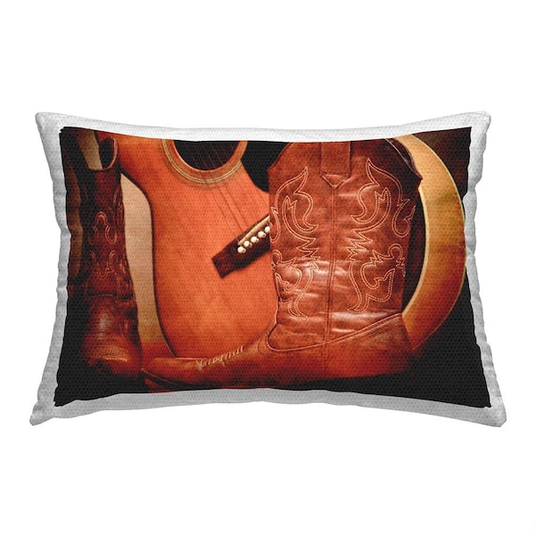Stupell Industries Western Boots and Guitar Brown Rectangular Outdoor Throw Pillow
