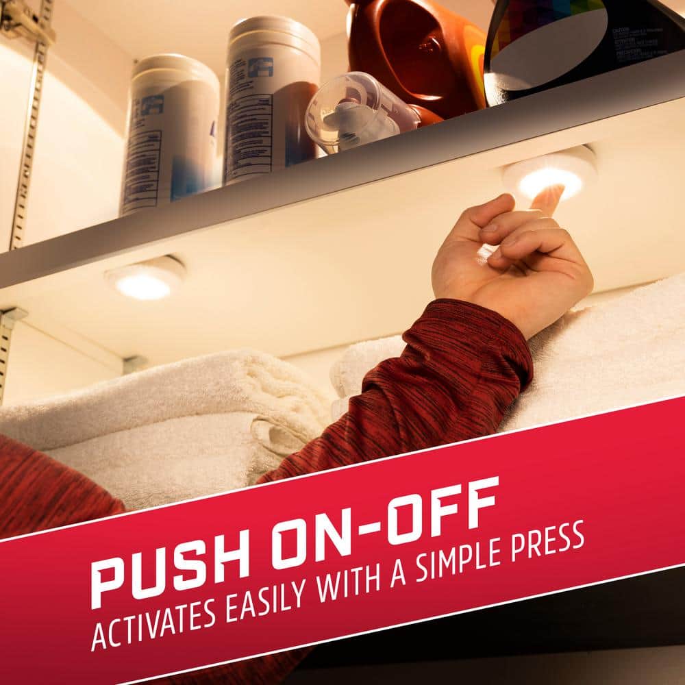 White Round LED Battery-Powered Motion Sensor Puck Lights, 2-Pack