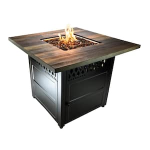 DualHeat 38 in. W x 30 in. H Outdoor Square Steel LP Gas Bronze Fire Pit Heater with Push Ignition HideAway Cover