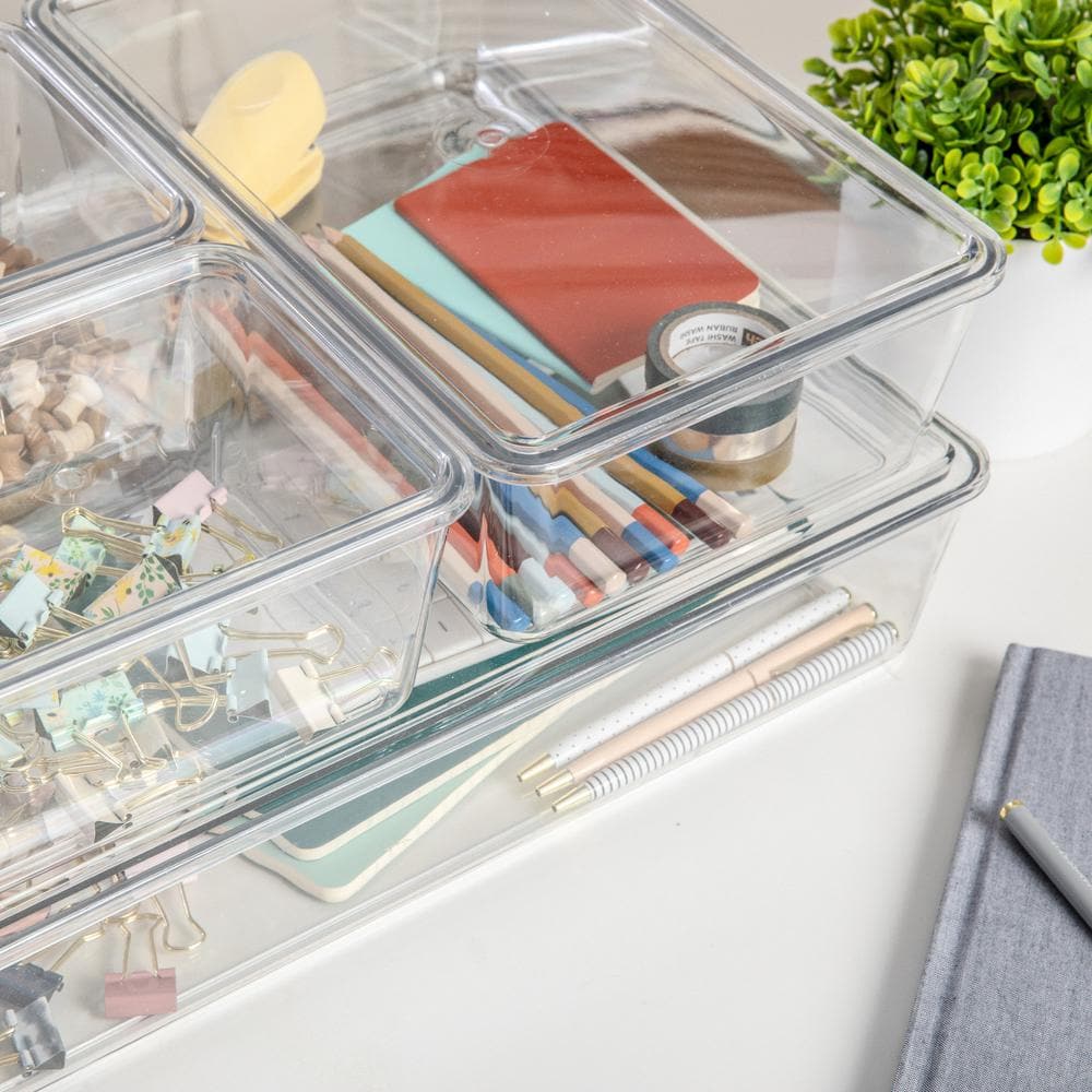 Clear Stackable Plastic Storage Bins with Lids, 4-Piece Set