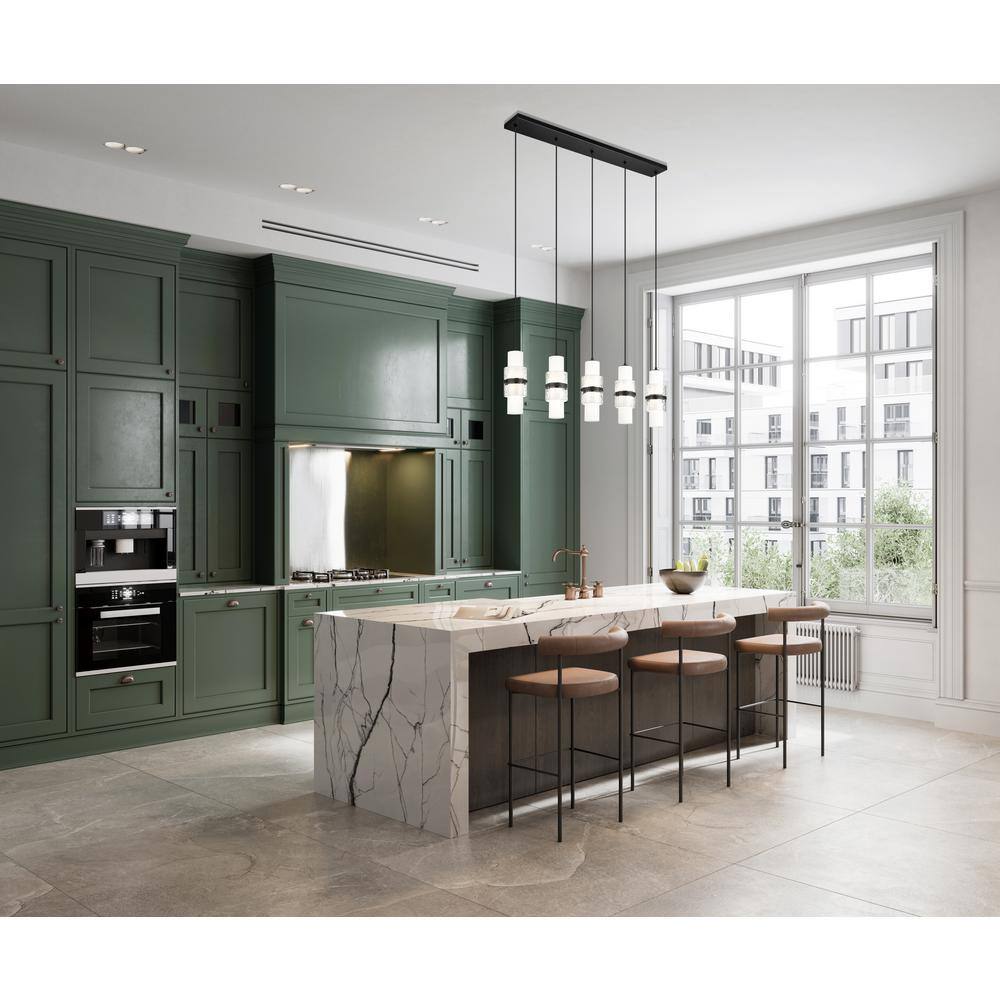 Cayden Matte Black 5-Light Linear Chandelier with Glass Shades