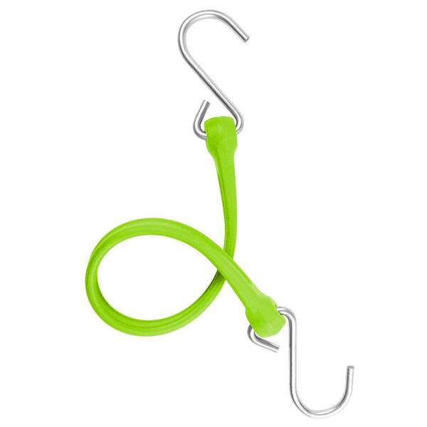 The Perfect Bungee 13 in. EZ-Stretch Polyurethane Bungee Strap with Galvanized S-Hooks (Overall Length: 18 in.) in Safety Green