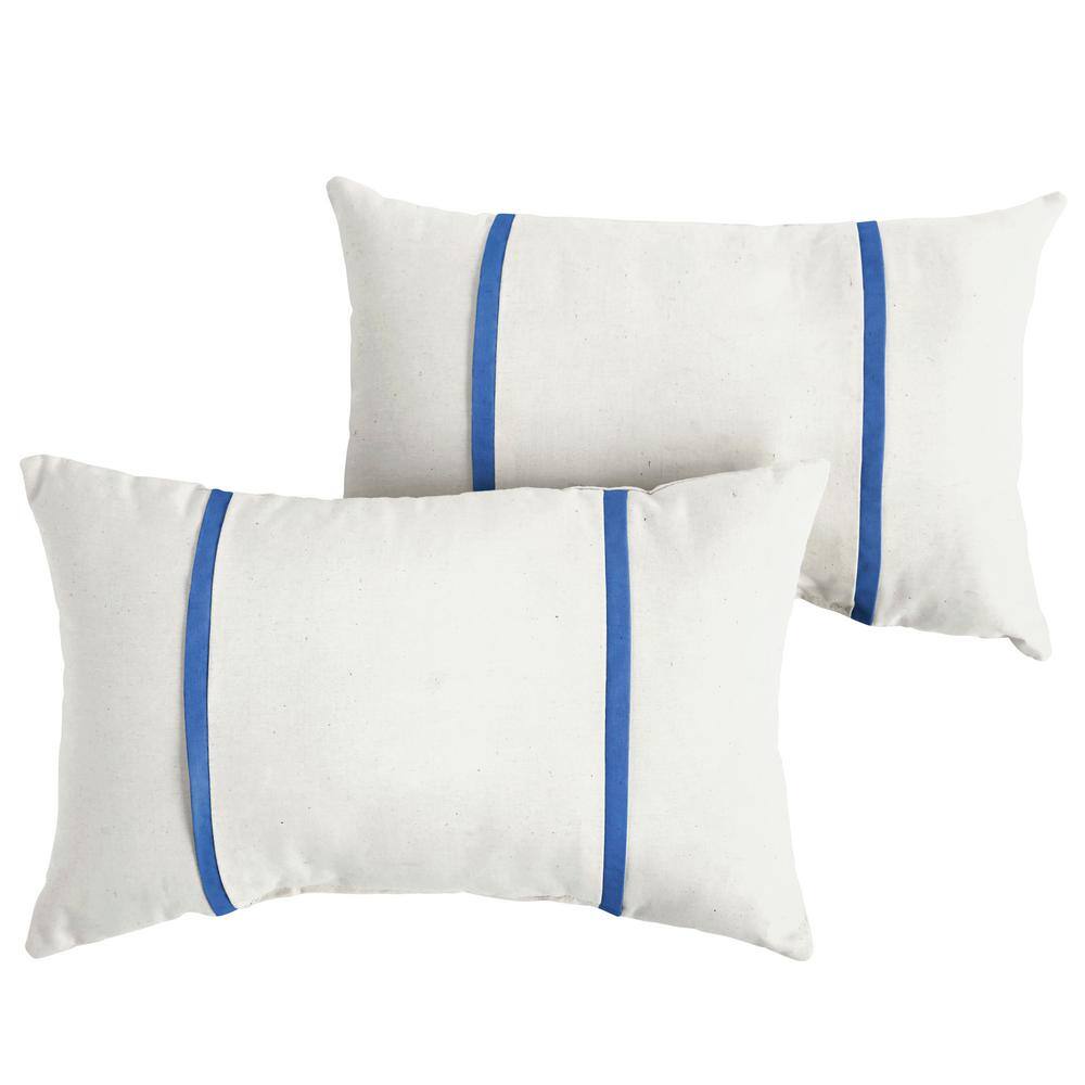Sunbrella Ivory with True Blue Rectangular Outdoor Knife Edge Lumbar Pillow