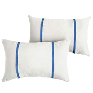 Sunbrella Ivory with True Blue Rectangular Outdoor Knife Edge Lumbar Pillows (2-Pack)