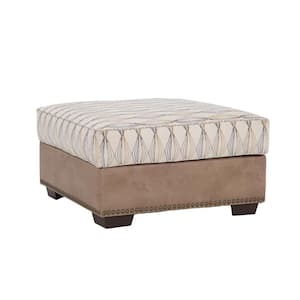 Parchment Chenille Geometric Parchment Chenille Square Upholstered 39 in. by 39 in. Ottoman