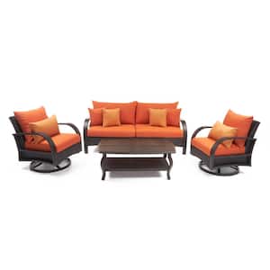 Barcelo 4-Piece Motion Wicker Patio Deep Seating Conversation Set with Sunbrella Tikka Orange Cushions