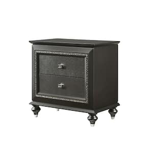 30 in. 2-Drawer Gray Wooden Nightstand