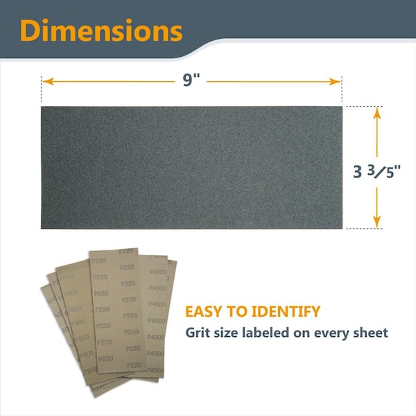 Pack Dry Sandpaper 3-2/3 x 9 in Sheets Sets 100 Grit Silicon Wet 