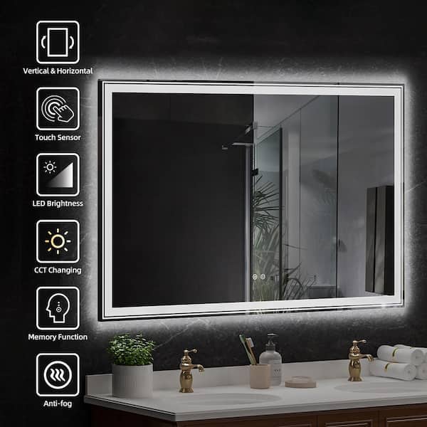 55 in. W x 36 in. H Rectangular Frameless Anti-Fog LED Light Wall Bathroom Vanity Mirror