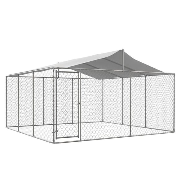 Amucolo 14.8 ft. W x 14.8 ft. D x 7.6 ft. H Silver Galvanized Outdoor Heavy-Duty Dog Kennel Dog Pens