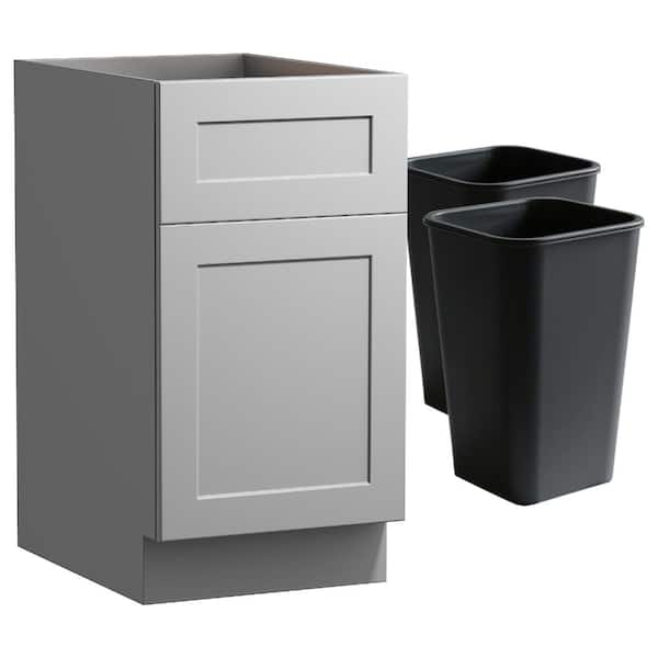 18 in. W x 24 in. D x 34.5 in. H Ready to Assemble Trash Can Kitchen Cabinet in Gray with Double Trash Can