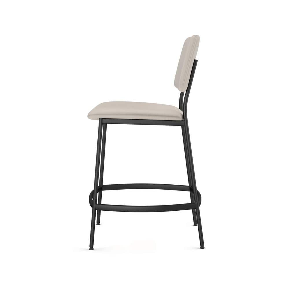 Sullivan 24" Cream Faux Leather & Black Metal Counter Stool