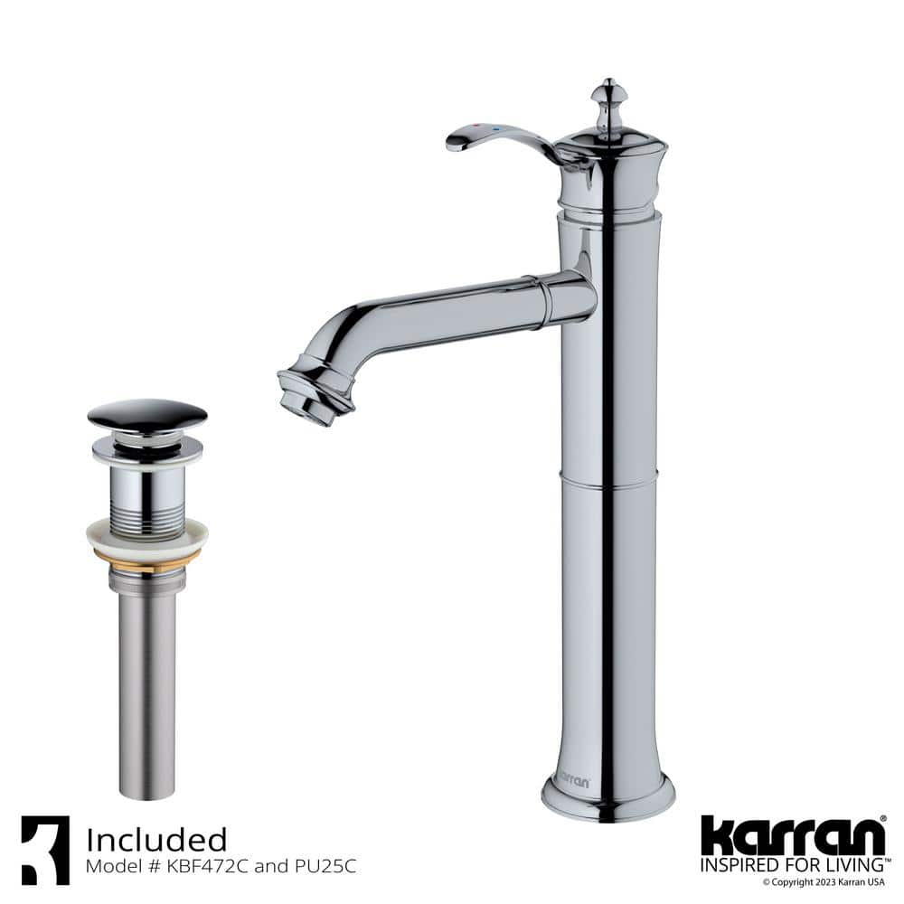 Vineyard Chrome Single Handle Vessel Bathroom Faucet with Drain Assembly