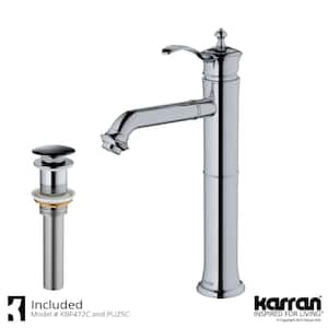 Vineyard Single Handle Single Hole Vessel Bathroom Faucet with Matching Pop-Up Drain in Chrome