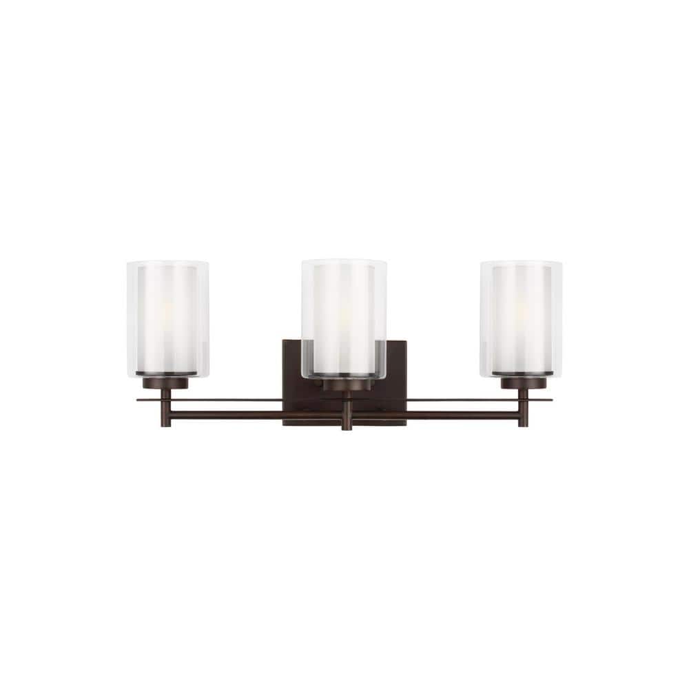 Elmwood Park 22.25 in. 3-Light Bronze Modern Transitional Bathroom Vanity Light with Satin Etched Glass Shades price history on PriceWatchPro