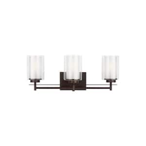 Elmwood Park 22.25 in. 3-Light Bronze Modern Transitional Bathroom Vanity Light with Satin Etched Glass Shades