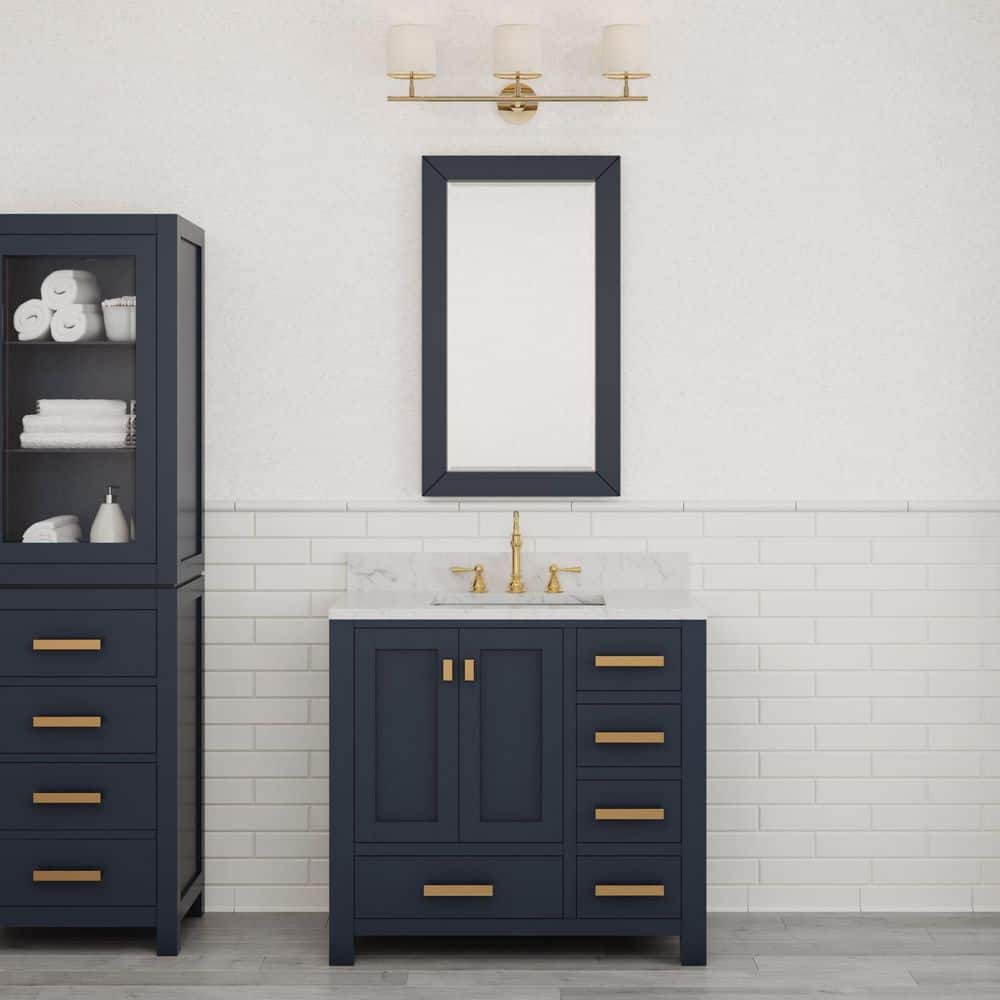 Madison 36 in.W x 21.5 in.D x 34 in.H Single Sink Bath Vanity in Monarch Blue with Carrara White Marble Top and Mirror price history on PriceWatchPro