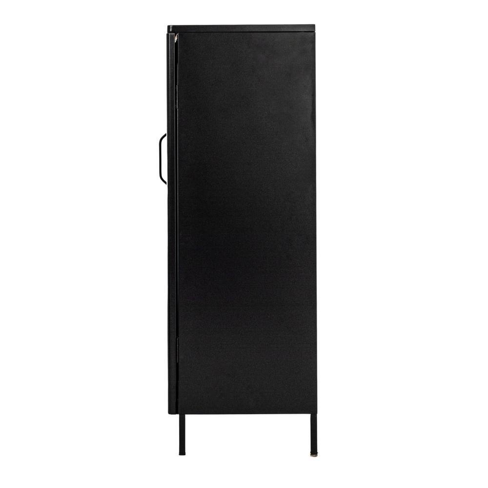 Matte Black Narrow Metal Accent Cabinet with Adjustable Shelves and Arched Glass Door