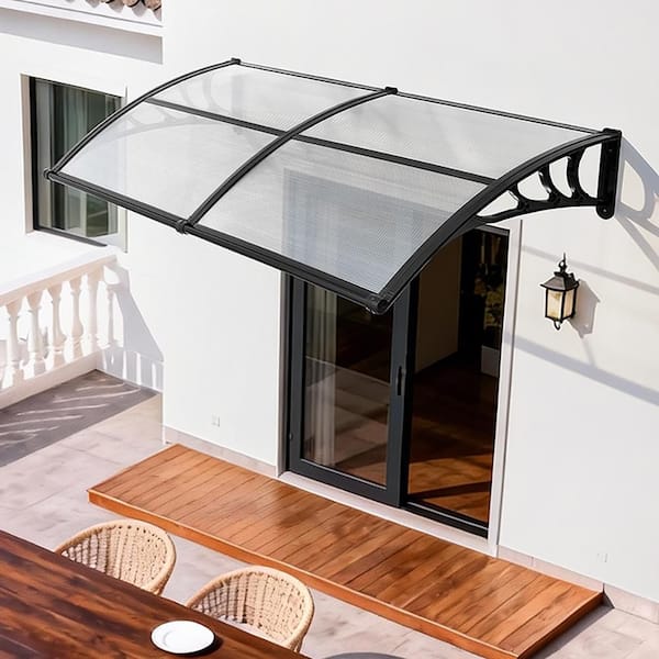 Door Entrance Awning, 38 x 78 in. Clear Polycarbonate Canopy with Drainage and ABS Bracket, Rain Snow Sun Protection