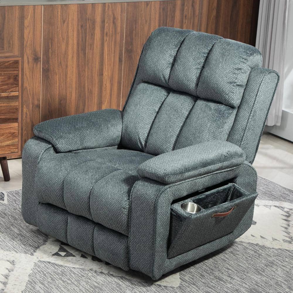 Blue Extended Footrest Comfort Chenille Power Lift Recliner with Pull-Out S