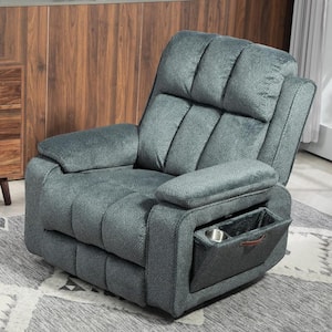 Blue Extended Footrest Comfort Chenille Power Lift Recliner with Pull-Out Storage, Massage and Heating