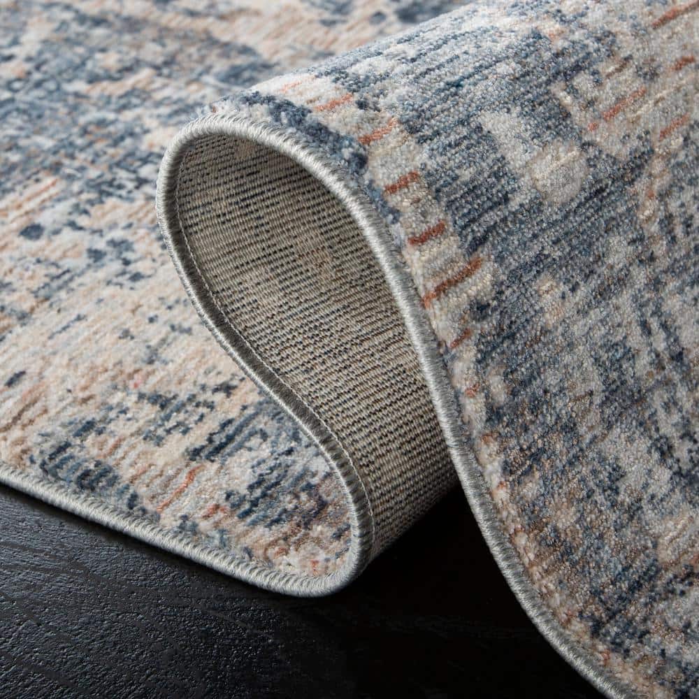 Blue and Gray Abstract Viscose Area Rug