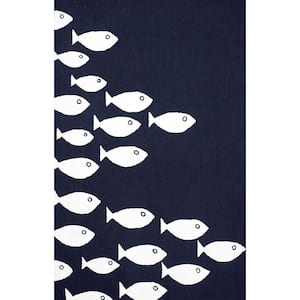 Airelibre Fish Navy Doormat 2 ft. x 4 ft. Indoor/Outdoor Patio Area Rug
