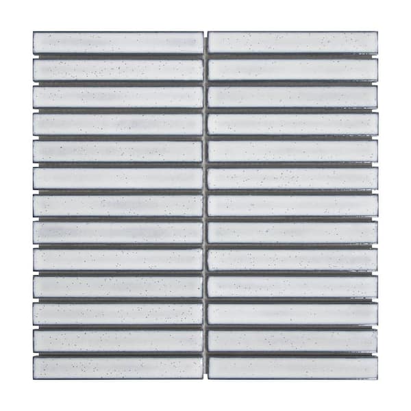 Stacked White 12 in. x 12 in. Glossy Porcelain Floor and Wall Mosaic Tile Kit Kat Finger Tile (5 sq. ft. /Case)