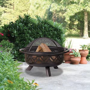 30 in. D Oil Rubbed Bronze Finish Geometric Design Wood Burning Fire Pit