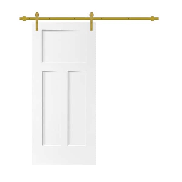 CALHOME 30 in. x 80 in. in White Stained Composite MDF 3-Panel Interior Sliding Barn Door with Hardware Kit