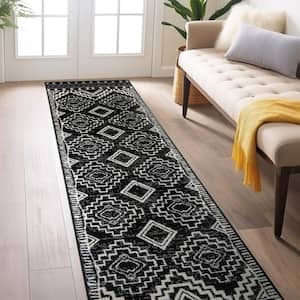 Transitional Bohemian Area Rug Black 2 ft. 3 in. x 12 ft. Runner Rug