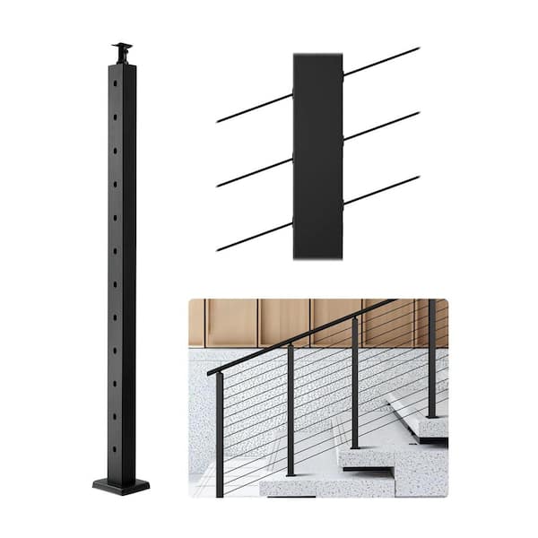 VEVOR 42 x 2 x 2 in. Cable Railing Post, Stainless Steel, Black, 1-Pack ...