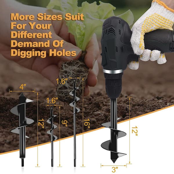 Power Garden Auger Earth Drill Bit Post Hole Digger Planter Ourdoor Gloves Set 
