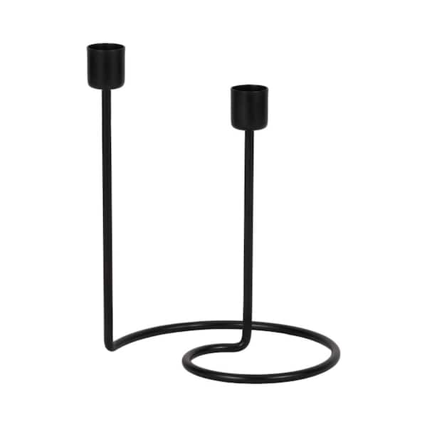 8 in. Dark Black Metal Swirly 2-Taper Candle Holder