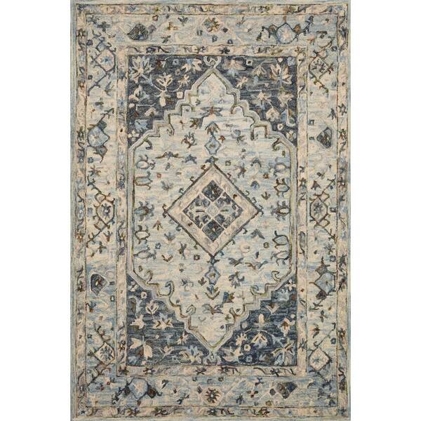 Loloi Beatty Lt. Blue/Blue 1 ft. 6 in. x 1 ft. 6 in. Sample Shabby-Chic Floral Wool Area Rug