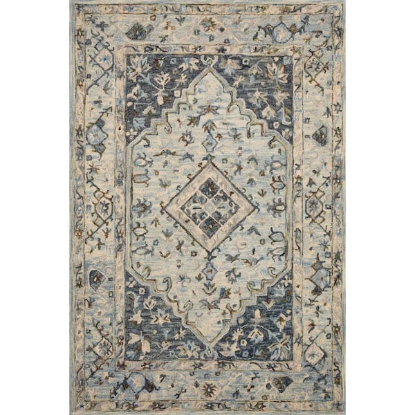LOLOI II Beatty Lt. Blue/Blue 5 ft. x 7 ft. 6 in. Shabby-Chic Floral 100% Wool Area Rug