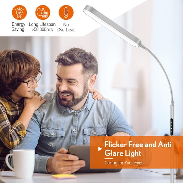 68.5 in. Classic Silver Industrial Standard Dimmable and 4 Color Temperature LED Floor Lamp with Remote & Touch Control