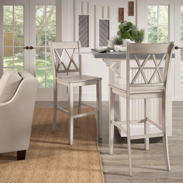 Antique White Double X-Back Bar Height Chairs (Set of 2)