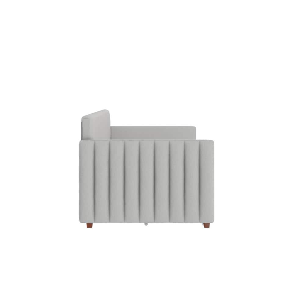 Twin Gray Linen Upholstered Daybed with Storage Drawers