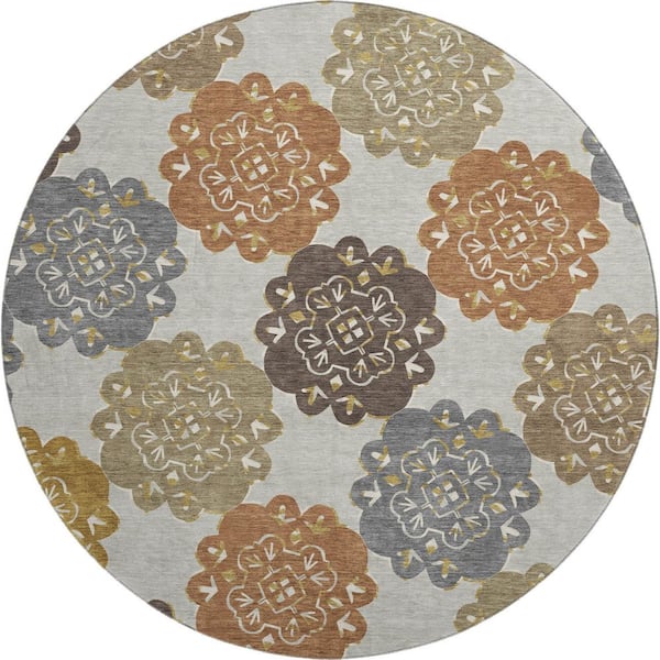 Mayfield Premium Machine Washable Abstract AMF2353 Earth 8 ft. x 8 ft. Round Rug