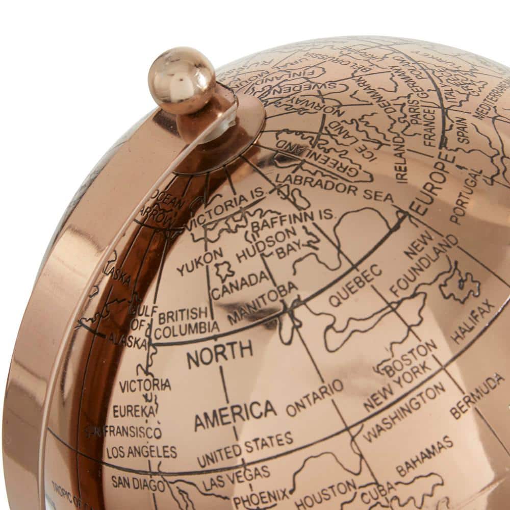Elegant Rose Gold Aluminum Tabletop Globe, 11" High