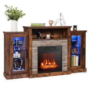 19 in. Freestanding Electric Fireplace TV Stand w/Led-Lights for TVs up to 65" in Brown